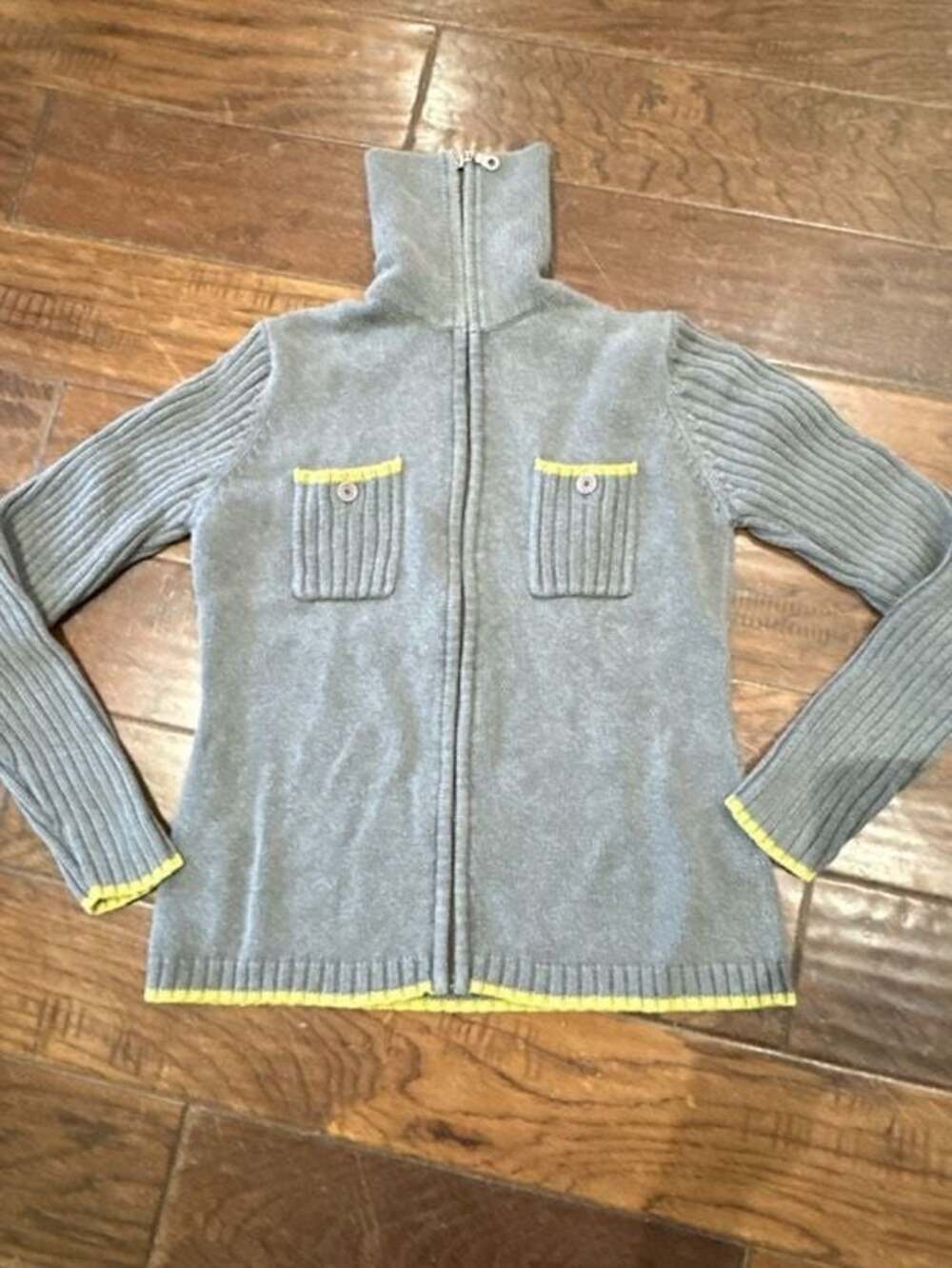 Zutopia Gray Zip Up Knit Sweater with Yellow Accents XXL